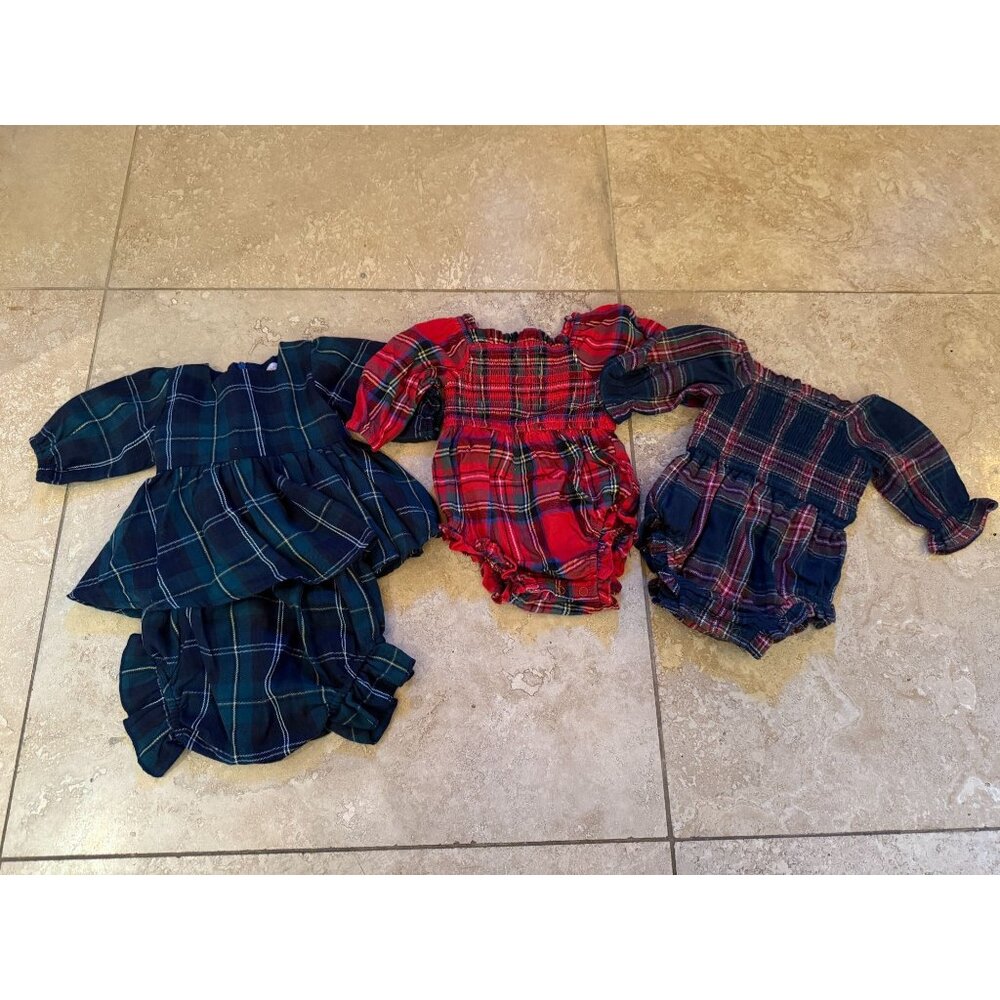Ivy City Co Baby Bubble Romper Bundle Of 3 Plaid Styles 3-6M & 6-9M